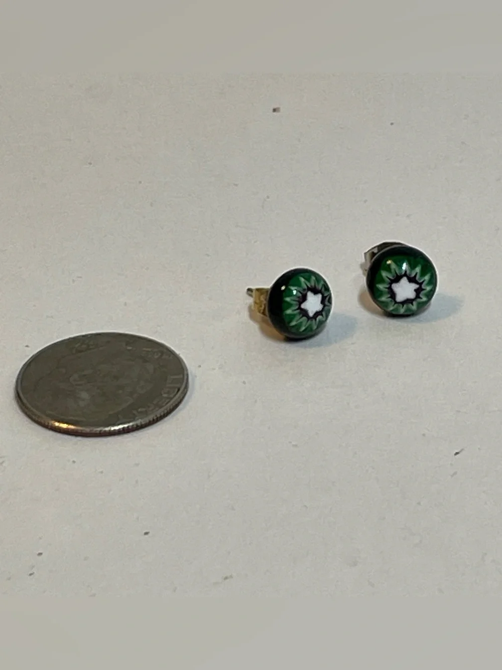 Handmade Glass Millefiori Post Earrings Multicolor Green Blue Round Star, Artsy